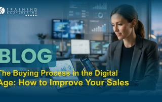 Female using laptop and mobile with text about improving digital sales.