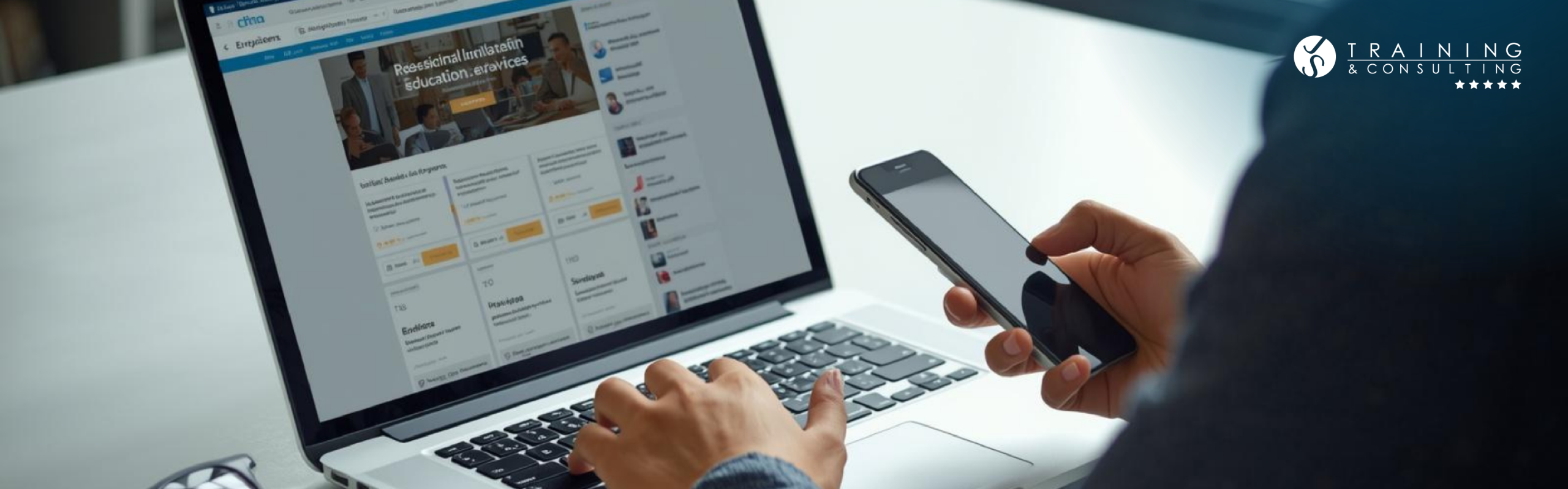 Persona navegando en una tienda online desde una laptop y usando un smartphone.
